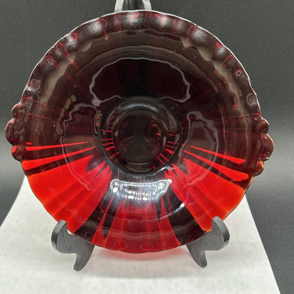 Vintage Anchor Hocking Royal Ruby Red Glass Ruffled Edge 8" Plate Dish One